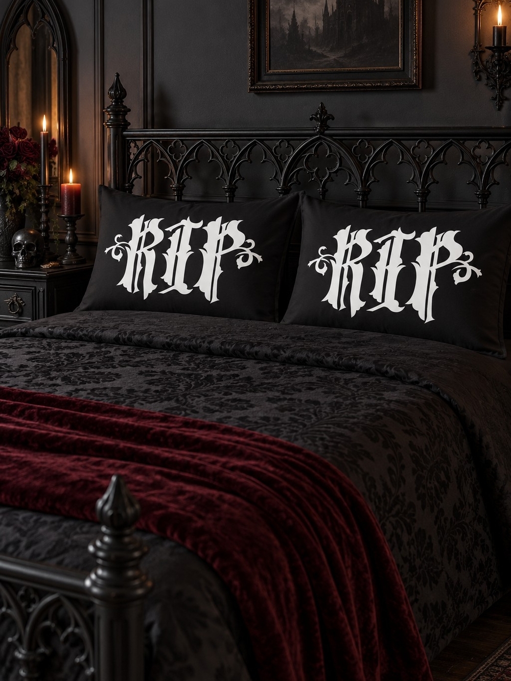 Killstar Haunted Homeware Black RIP Gothic Pillowcases
